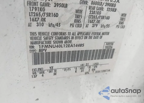 2002 Ford Excursion Xlt z USA, uszkodzony, nr VIN 1FMNU40L12EA14485